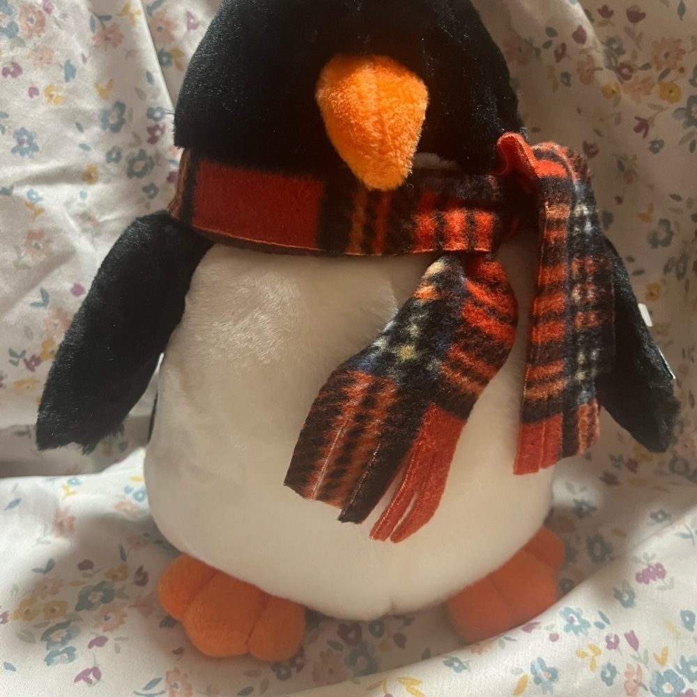 Russ Black and White Penguin Stuffed Animal with Orange Accents